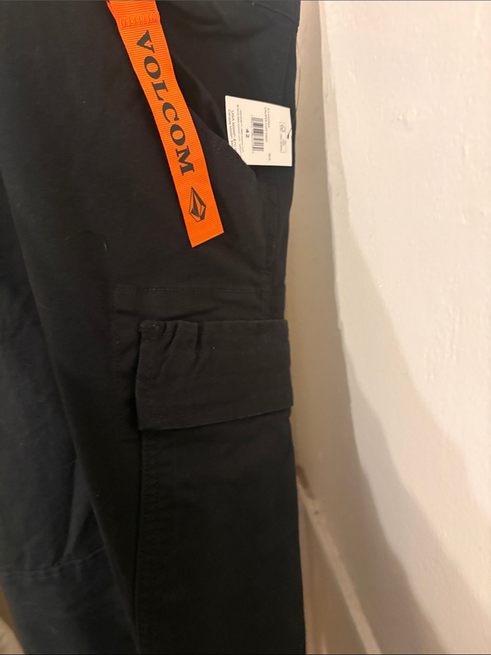 Volcom Black Cargo Pants with Orange Logo Strap